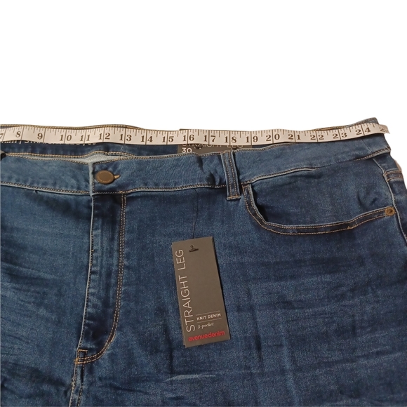AVENUE DENIM Butter Straight Leg 5 Pocket Knit Denim Button Blue Jeans 30 NWT - Picture 8 of 9